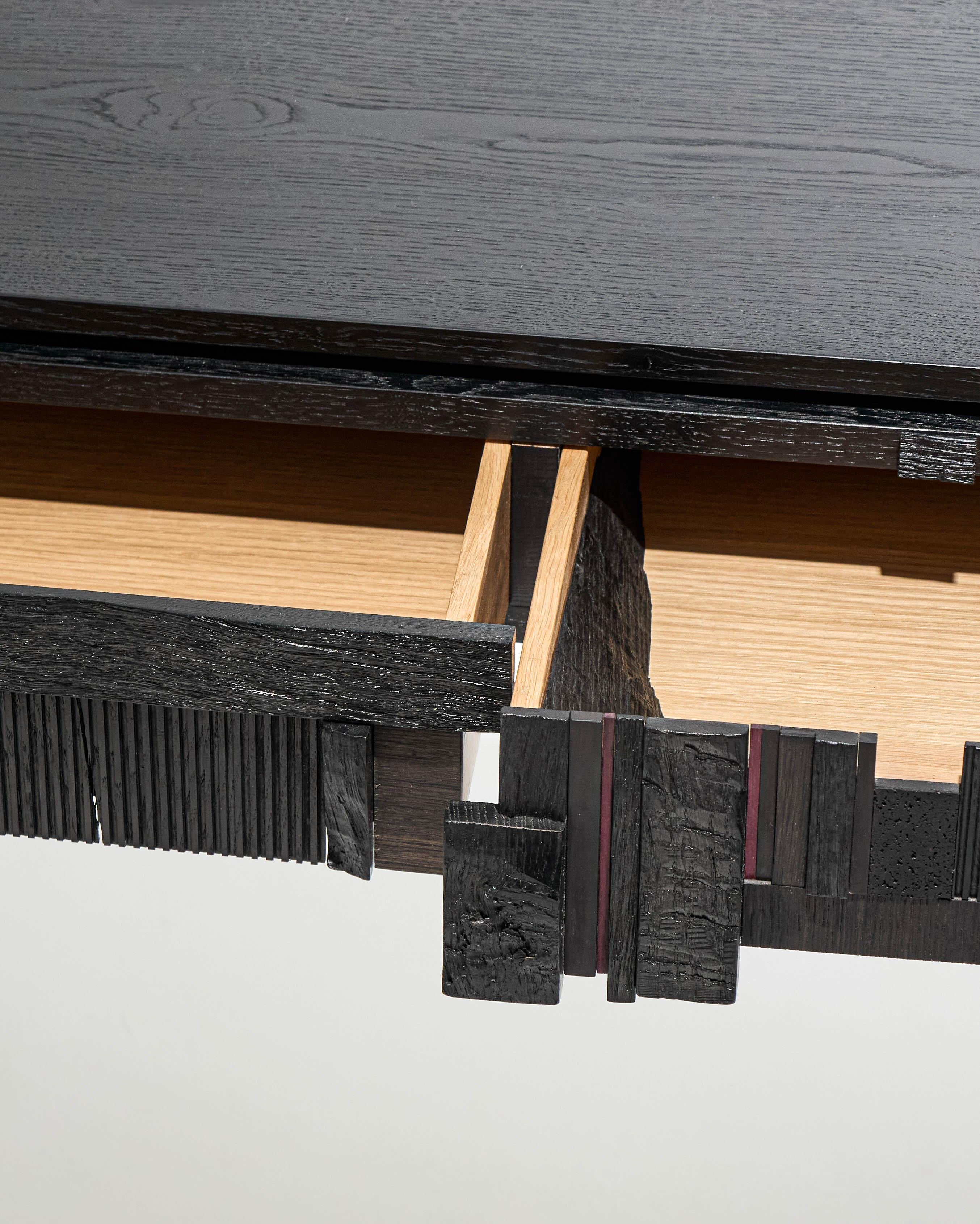 Three-drawer console in black wood For Sale 1