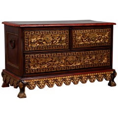 Three-Drawer Dresser from Madura with Richly Carved Floral Decor and Greek Key