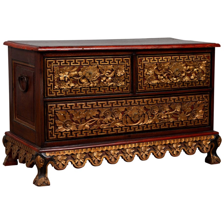 Three Drawer Dresser From Madura With Richly Carved Floral Decor