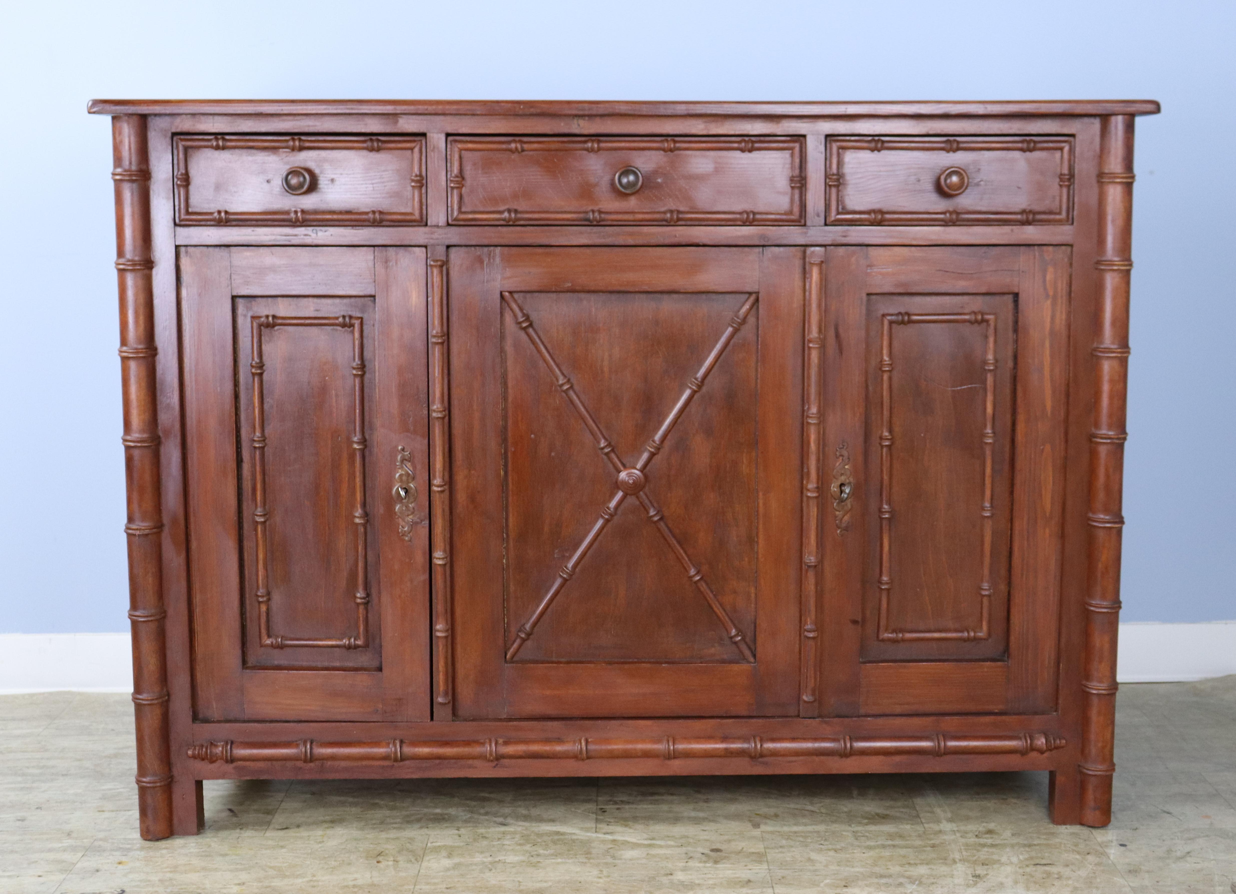 French Three Drawer Faux Bamboo Buffet For Sale