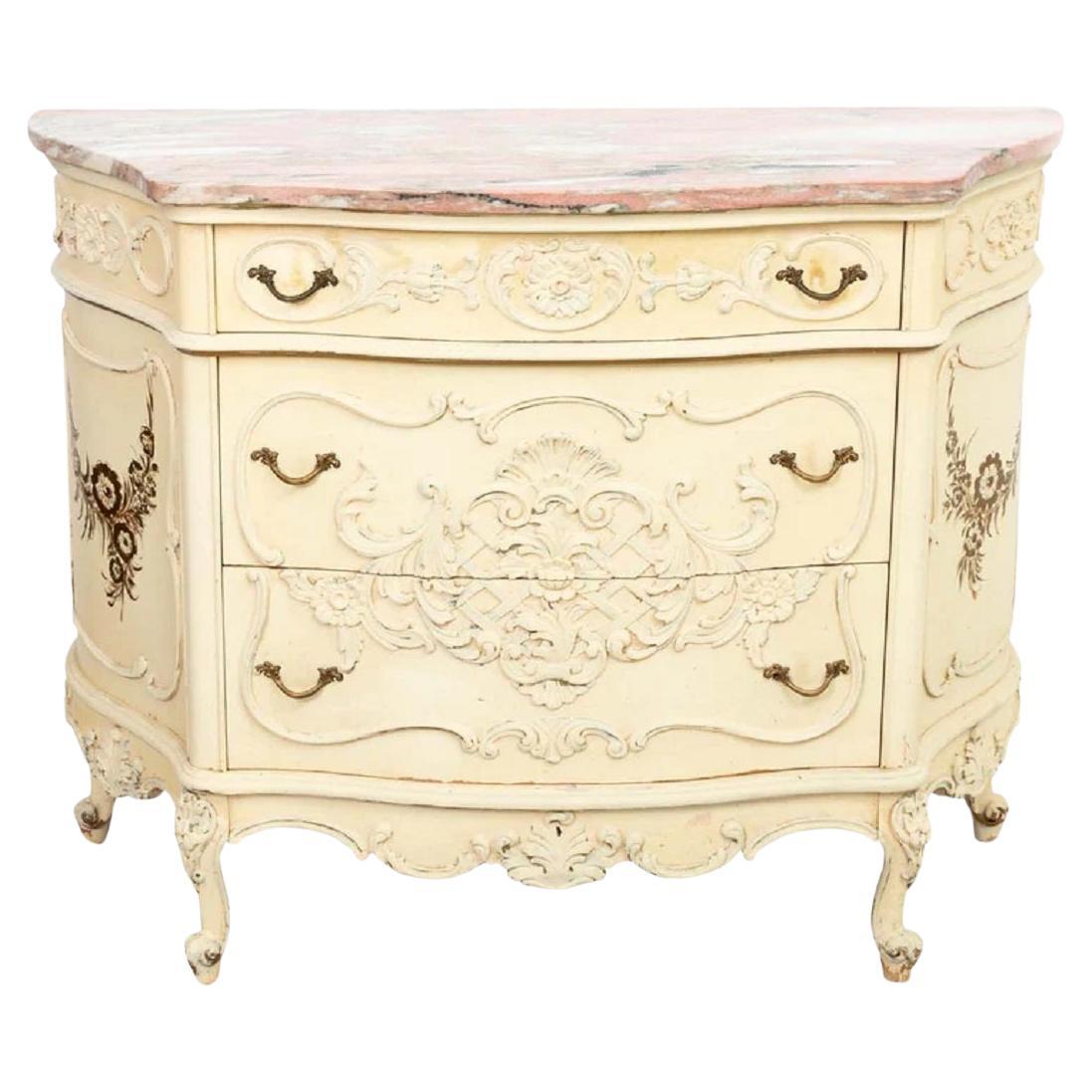 Three Drawer Marble Top Dresser