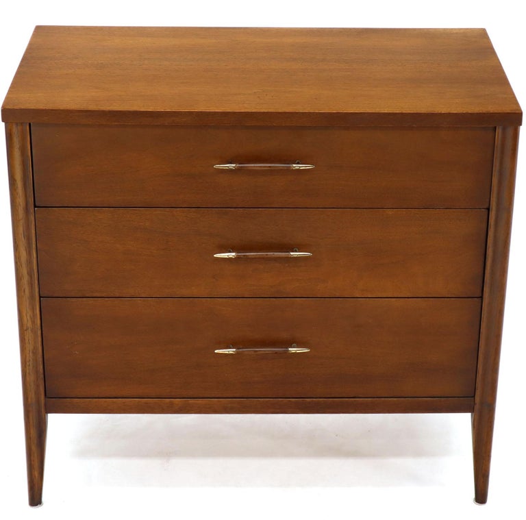 ThreeDrawer MidCentury Modern Walnut Bachelor Chest Dresser at 1stDibs