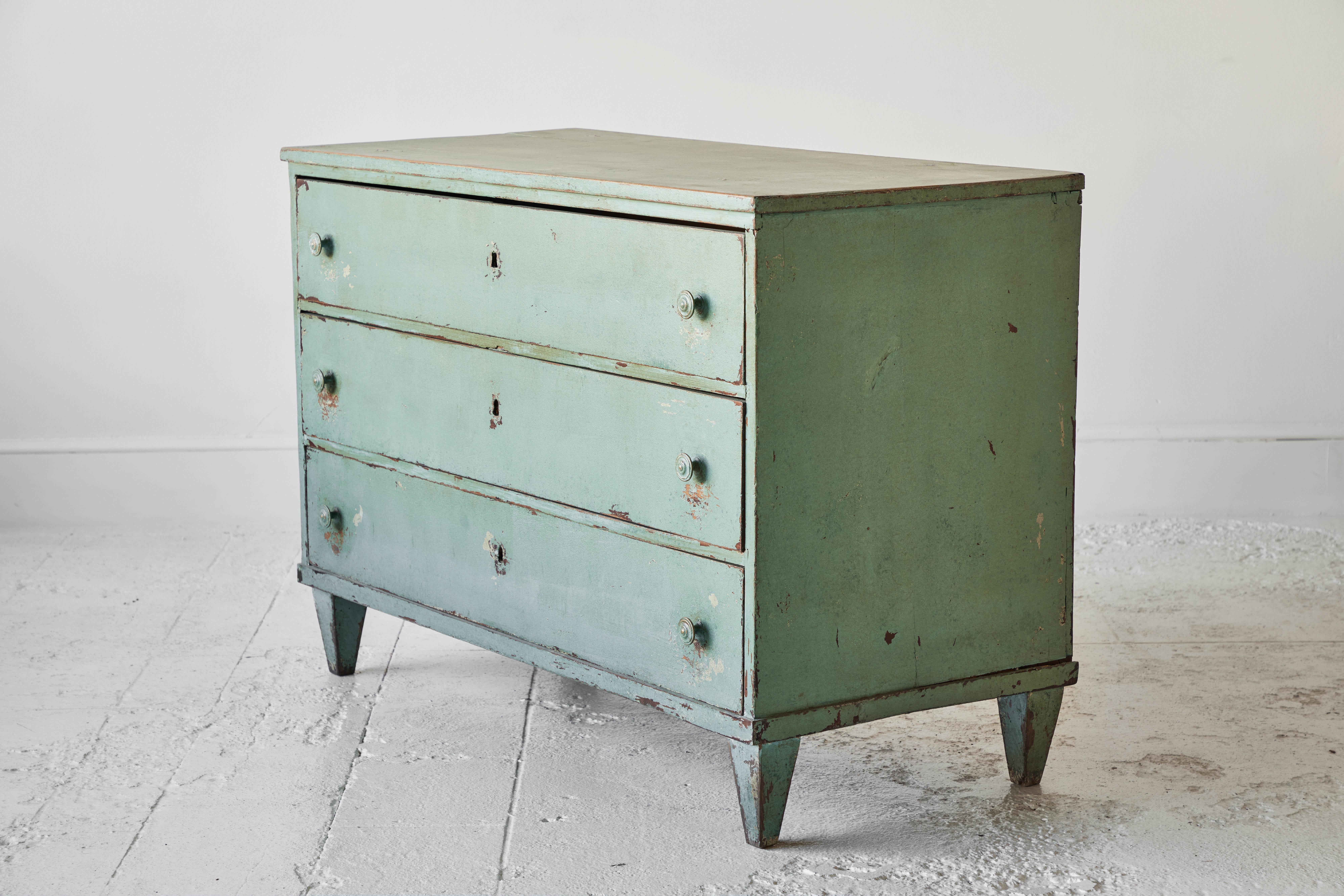 Wood Three-Drawer Mint Green Painted Dresser