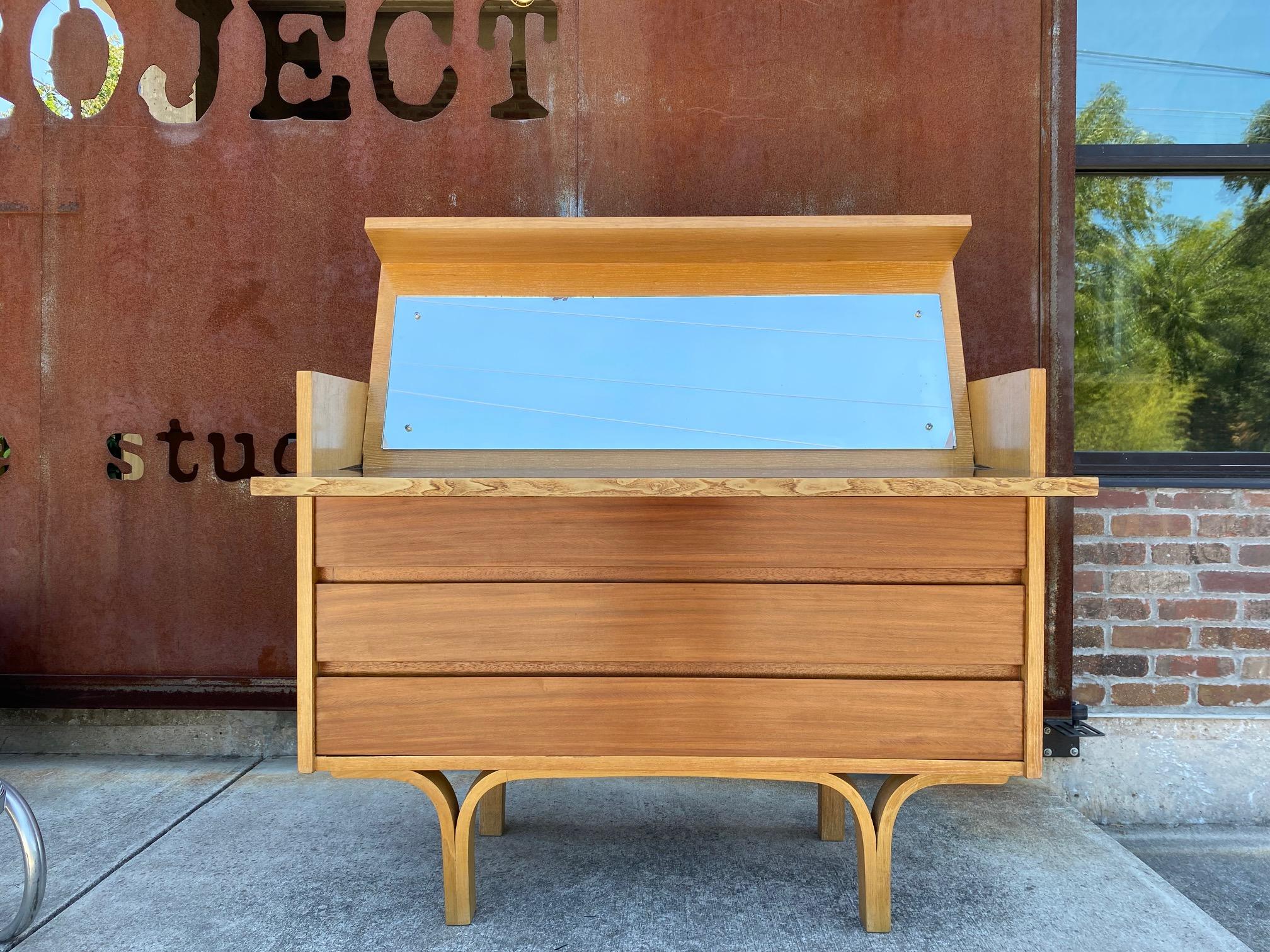 20th Century Three Drawer Mirrored Flip-Top Commode by Joseph-Andrew Motte, France, 1960's For Sale