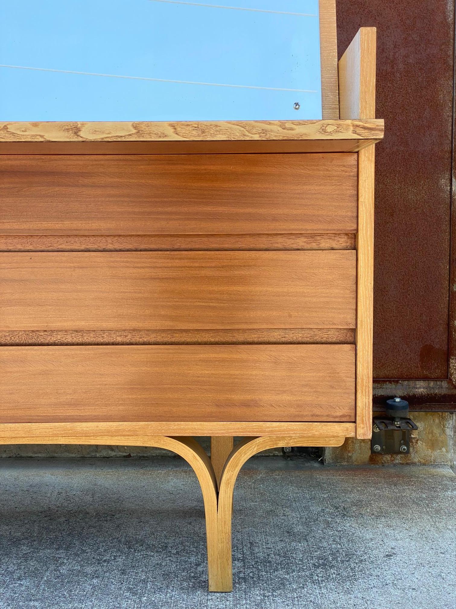 Mahogany Three Drawer Mirrored Flip-Top Commode by Joseph-Andrew Motte, France, 1960's For Sale