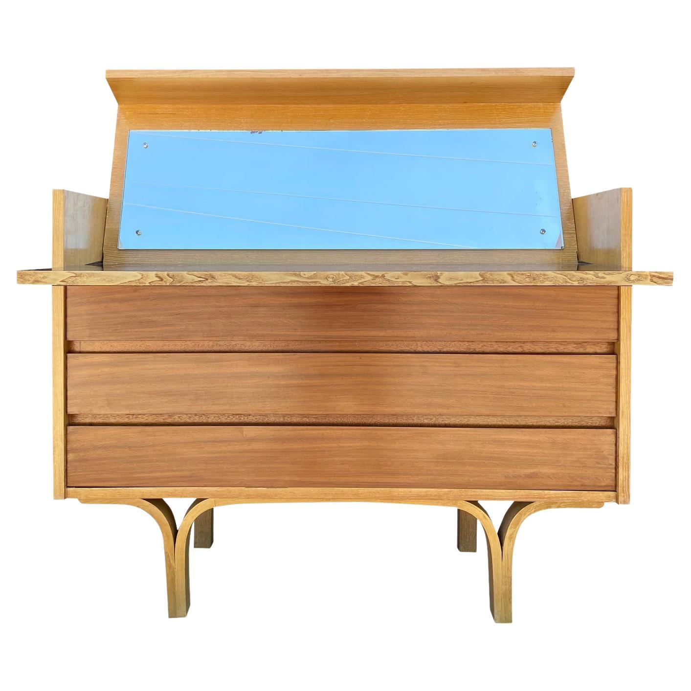 Three Drawer Mirrored Flip-Top Commode by Joseph-Andrew Motte, France, 1960's