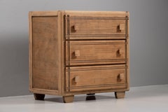 Three-Drawer Oak Chest with Carved Wooden Pulls, France, 1940s