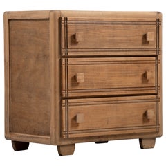 Three-Drawer Oak Chest with Carved Wooden Pulls, France, 1940s