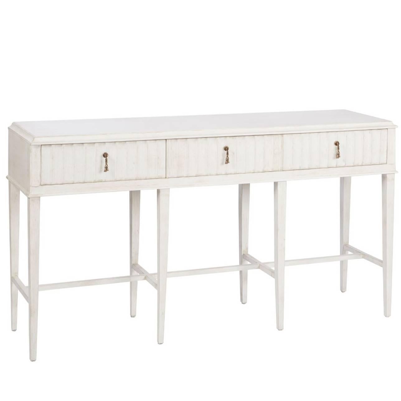 Three-Drawer Painted Console Table For Sale