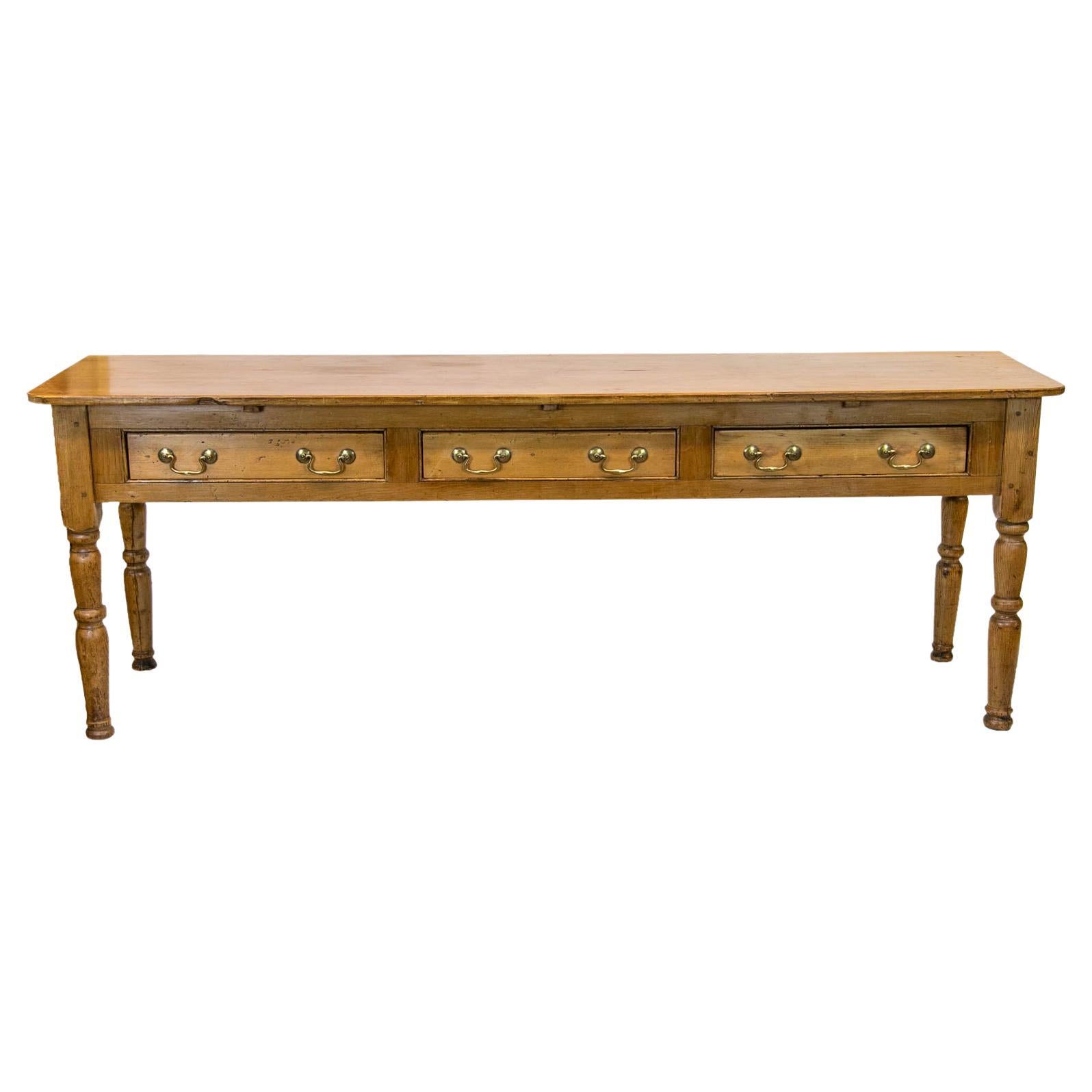 Three Drawer Pine Side Table For Sale
