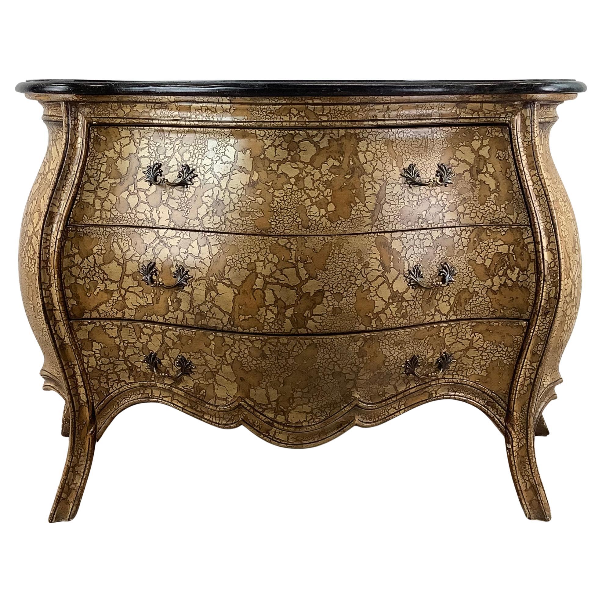 Three Drawer Rococo Modern Bombay Chest With Marble Top