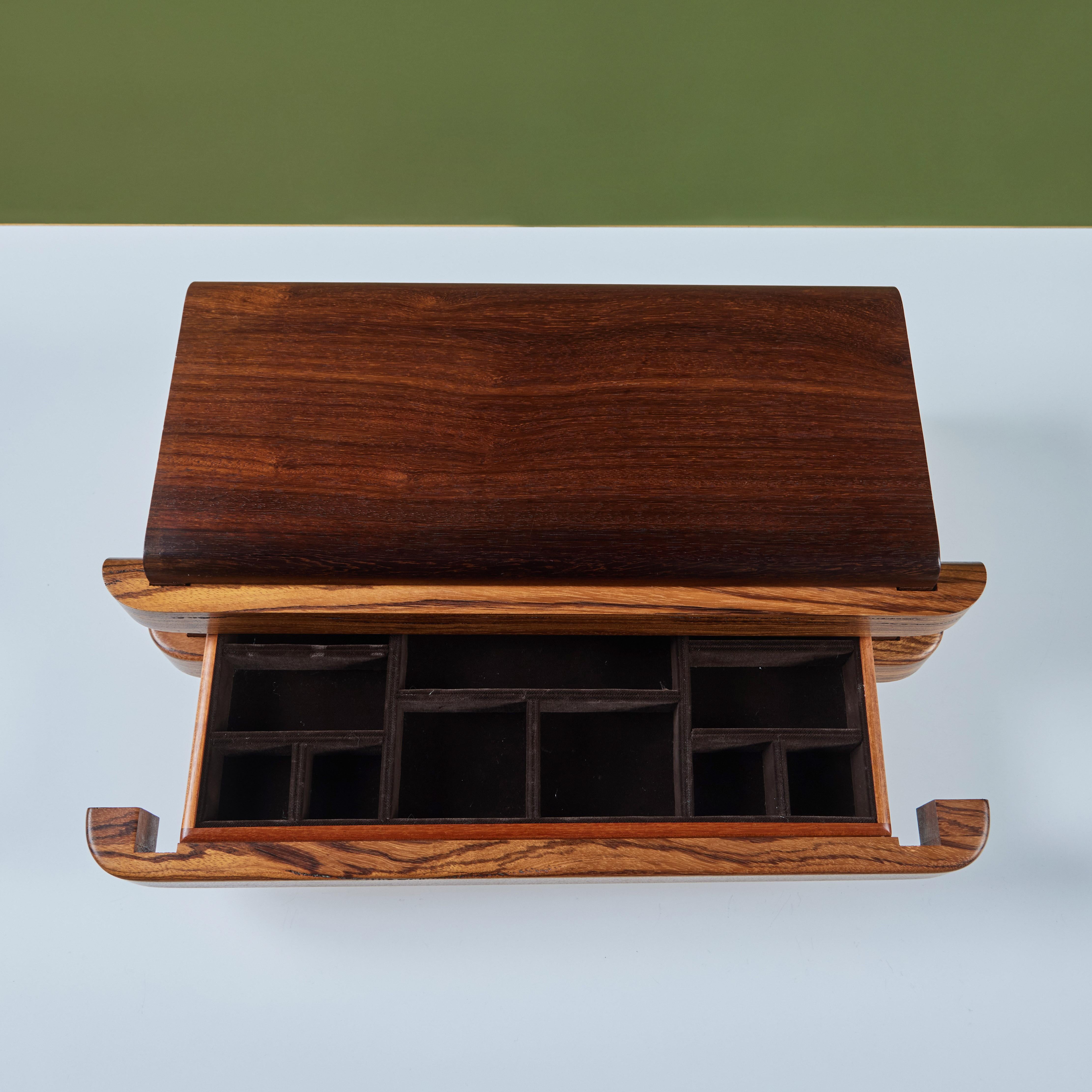 Three Drawer Rosewood and Walnut Jewelry Box For Sale 6
