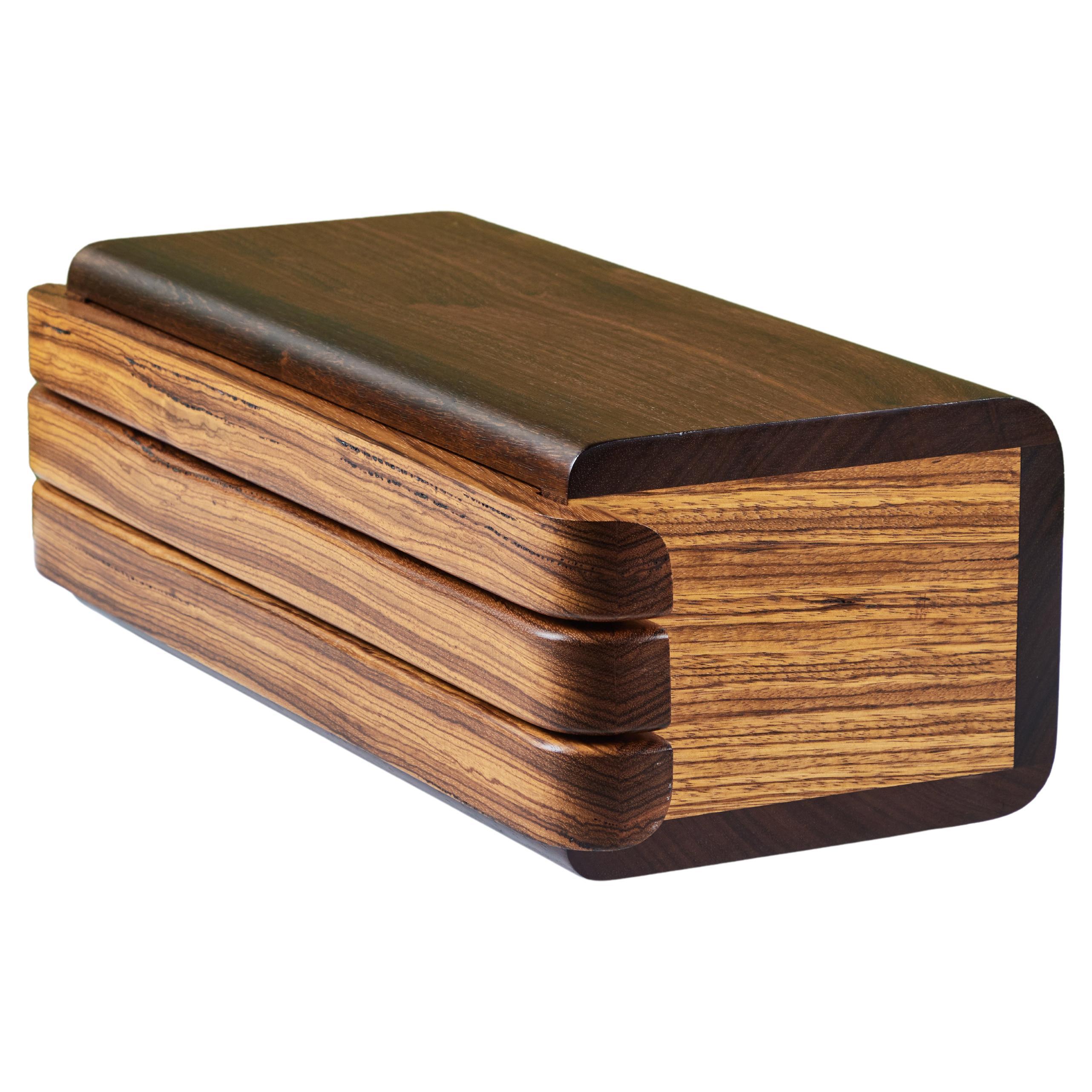 Three Drawer Rosewood and Walnut Jewelry Box For Sale