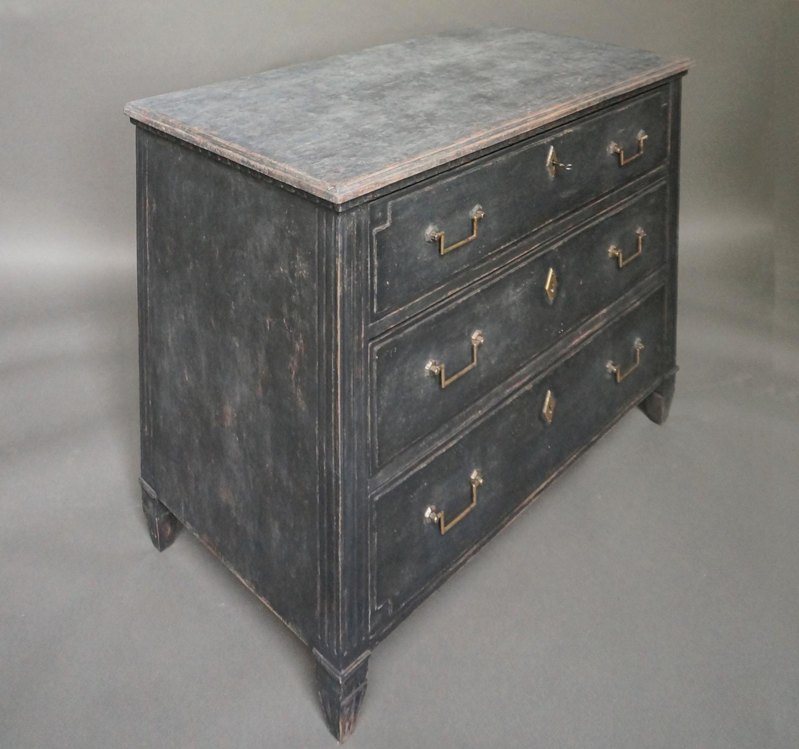 Three-Drawer Swedish Chest in the Neoclassical Style In Good Condition In Great Barrington, MA