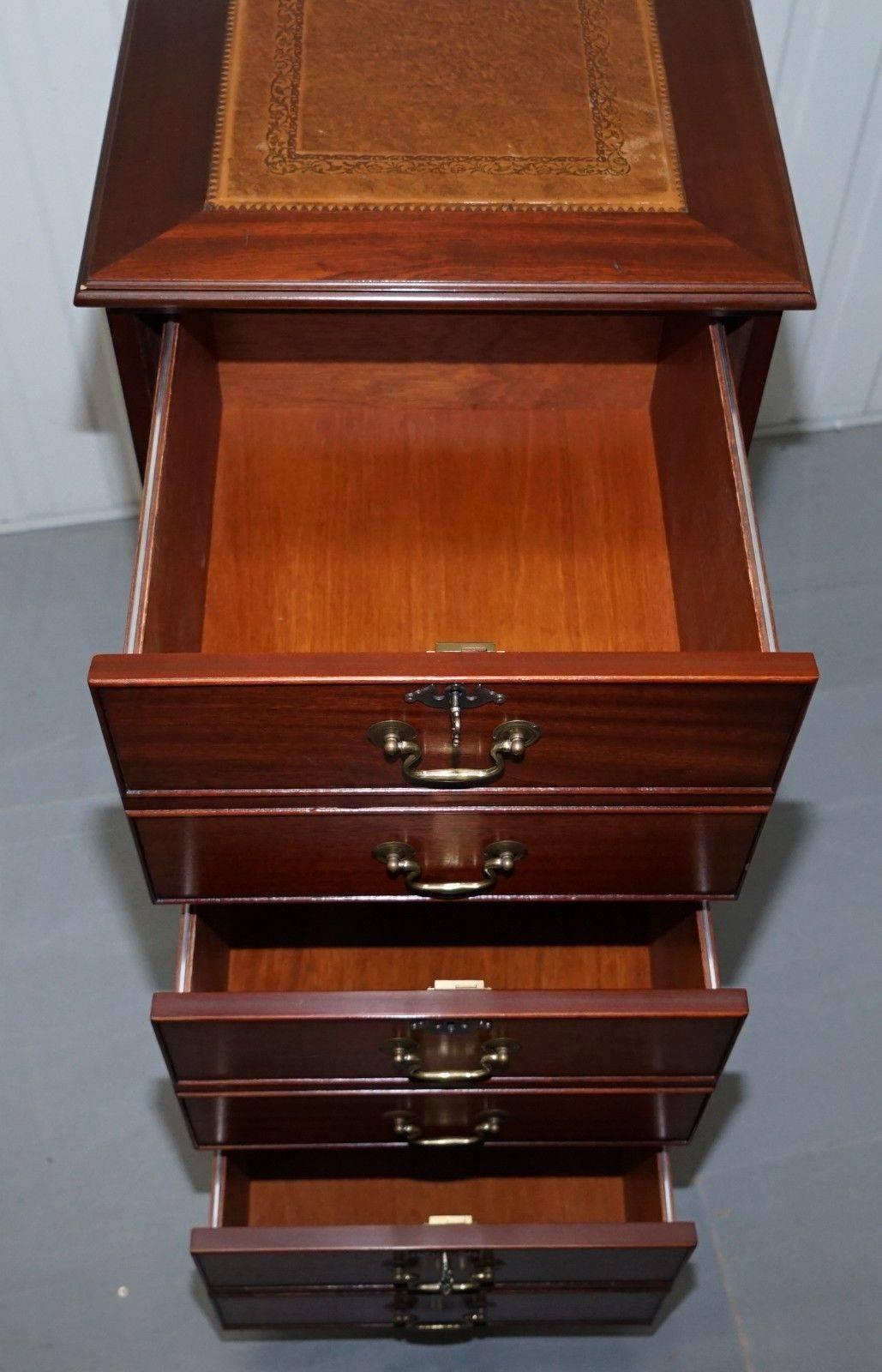 Three-Drawer Tall Mahogany Filing Cabinet Brown Leather Top 1