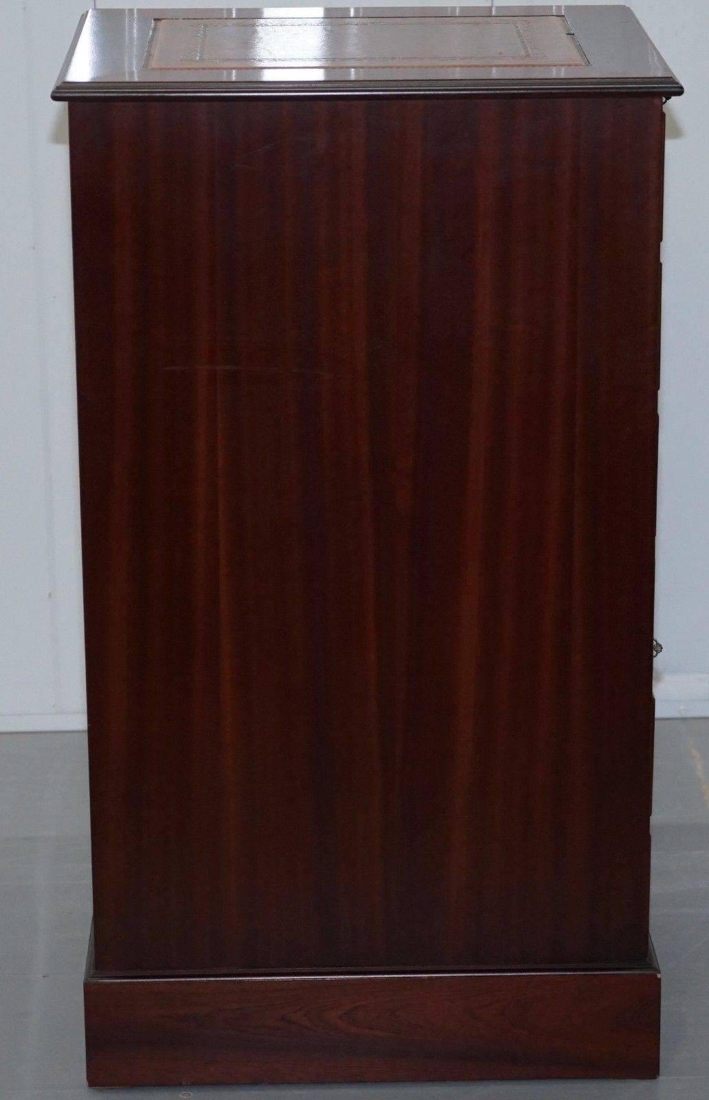 Victorian Three-Drawer Tall Mahogany Filing Cabinet Brown Leather Top