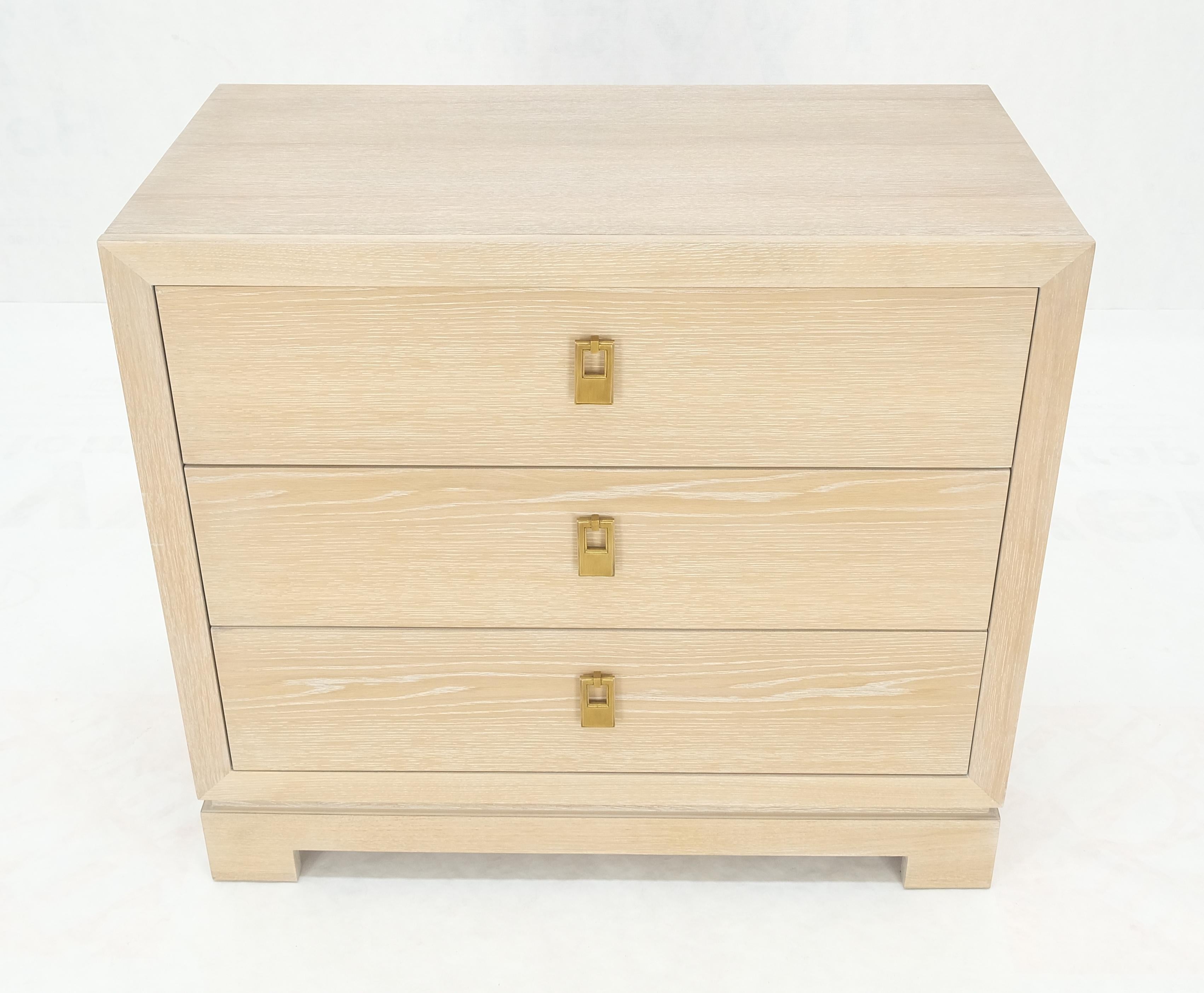 20th Century Three Drawers Brass Drop Pulls Hardware Cerused Oak Bachelor Chest Dresser MINT! For Sale