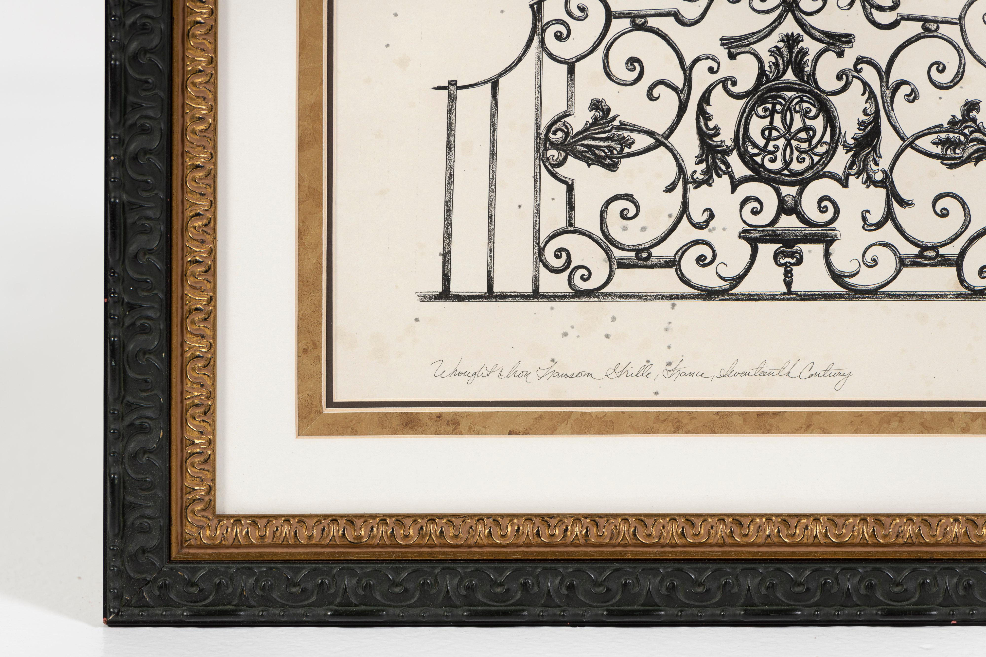 Three Drawings of Antique French Balconies, Framed, Angel L Nahon France, 1998 For Sale 8