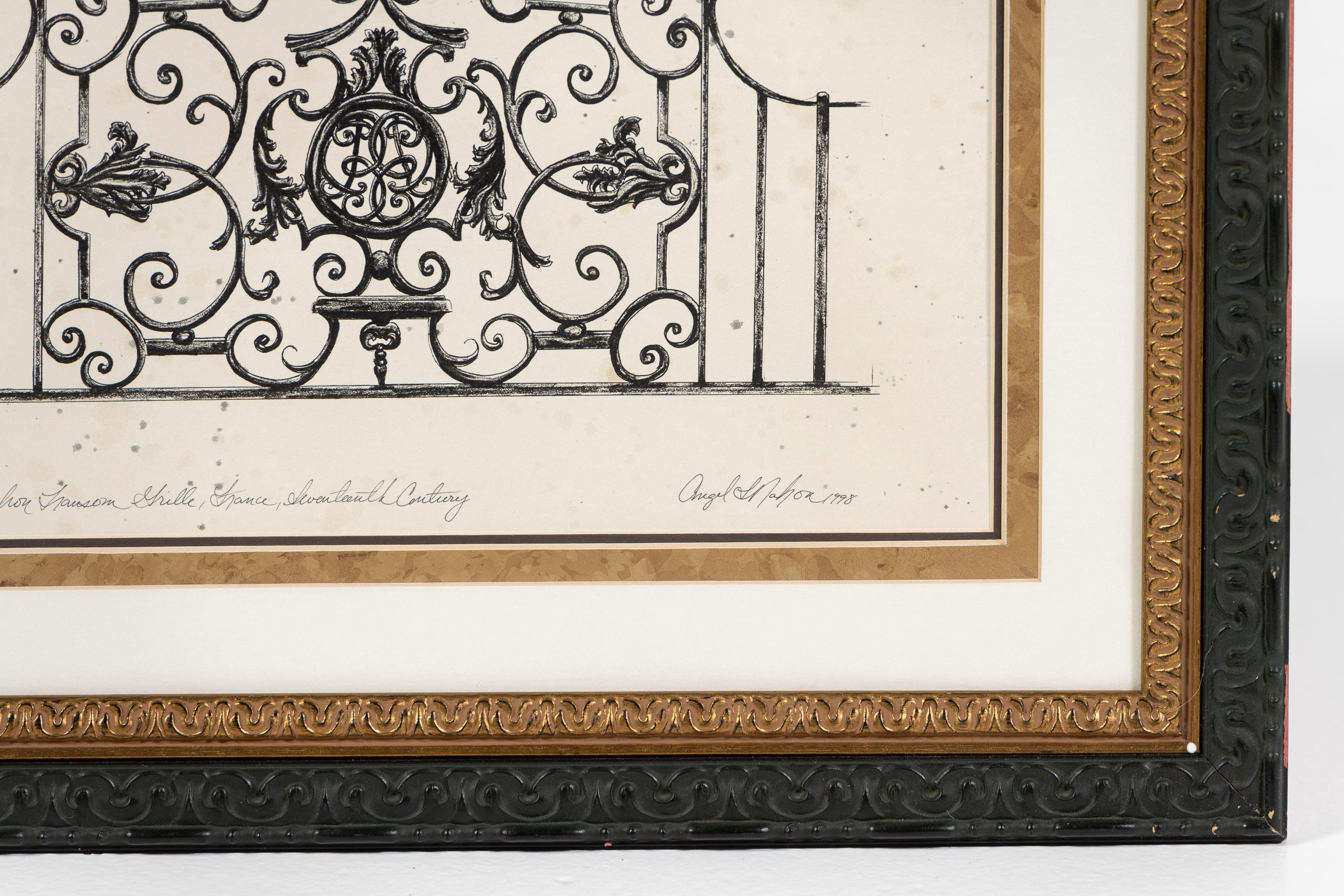 Three Drawings of Antique French Balconies, Framed, Angel L Nahon France, 1998 For Sale 9