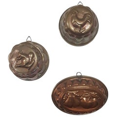 Antique Three Early 20th Century, French Copper Cake Molds