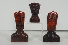 Three Early 20th Century Red Horn Carvings of Buddha and Bodhisattva