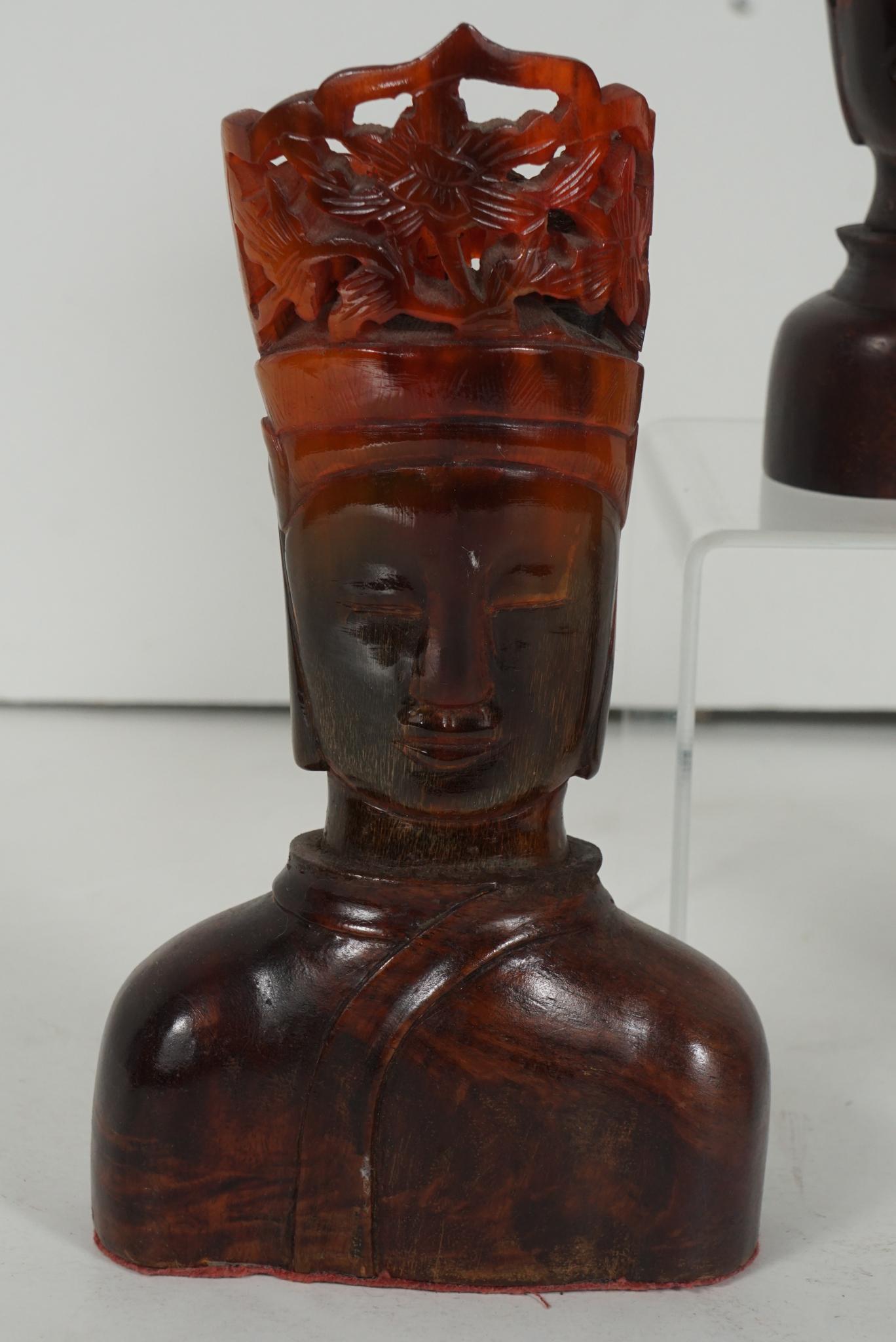 Chinese Three Early 20th Century Red Horn Carvings of Buddha and Bodhisattva For Sale