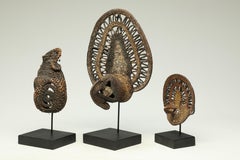 Three Early Miniature Papua New Guinea Sepik Woven Yam Masks on Custom Bases