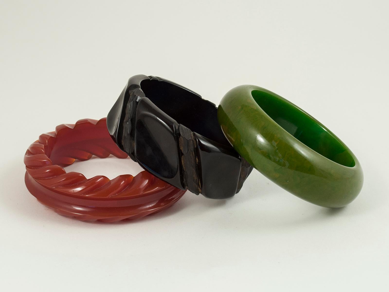 American Three Early to Mid-20th Century Bakelite Cuff Bracelets For Sale