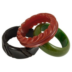 Antique Three Early to Mid-20th Century Bakelite Cuff Bracelets