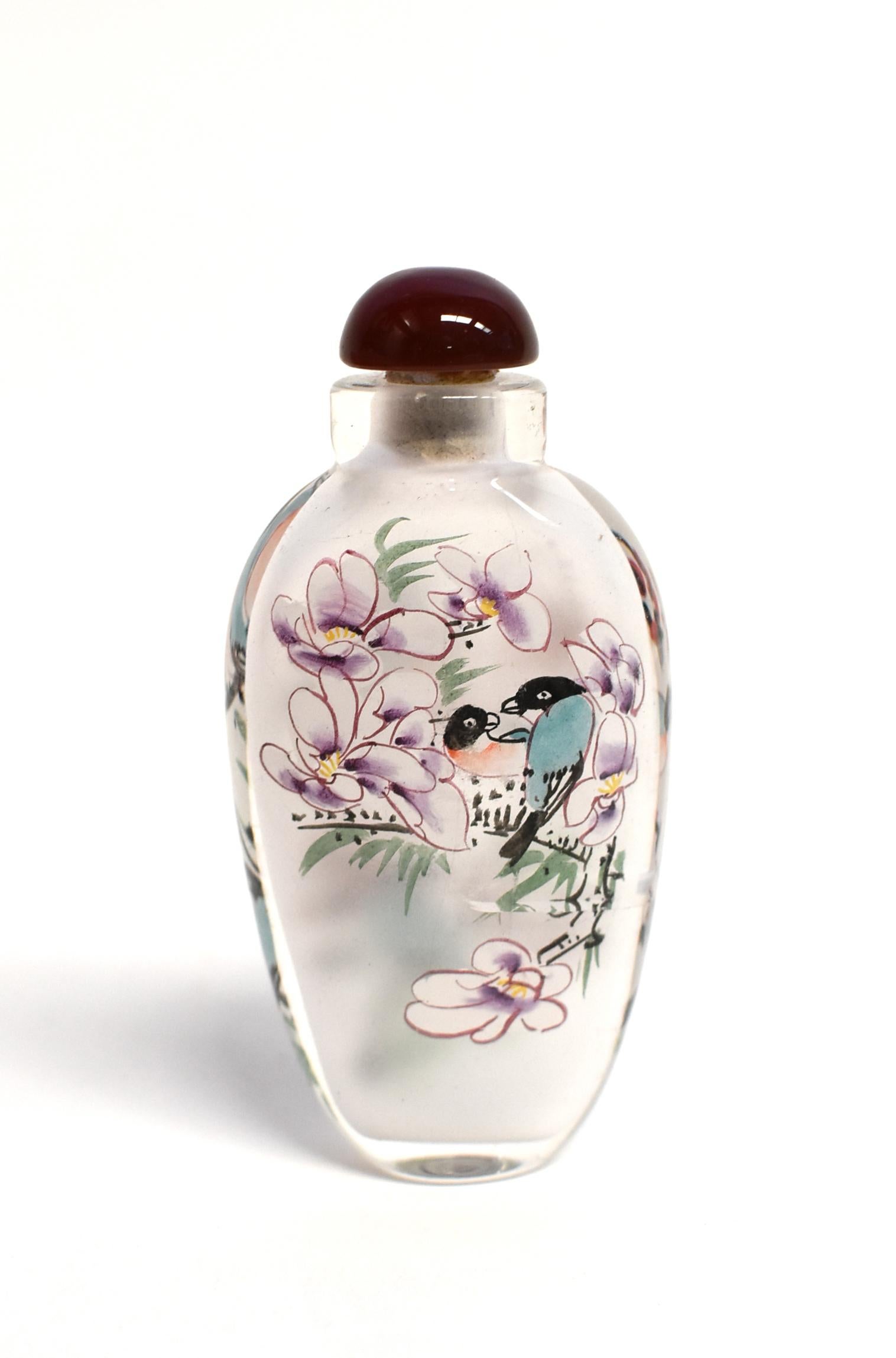 Three Églomisé Reverse Painted Snuff Bottles with Magnolia and Orchid In New Condition For Sale In Somis, CA