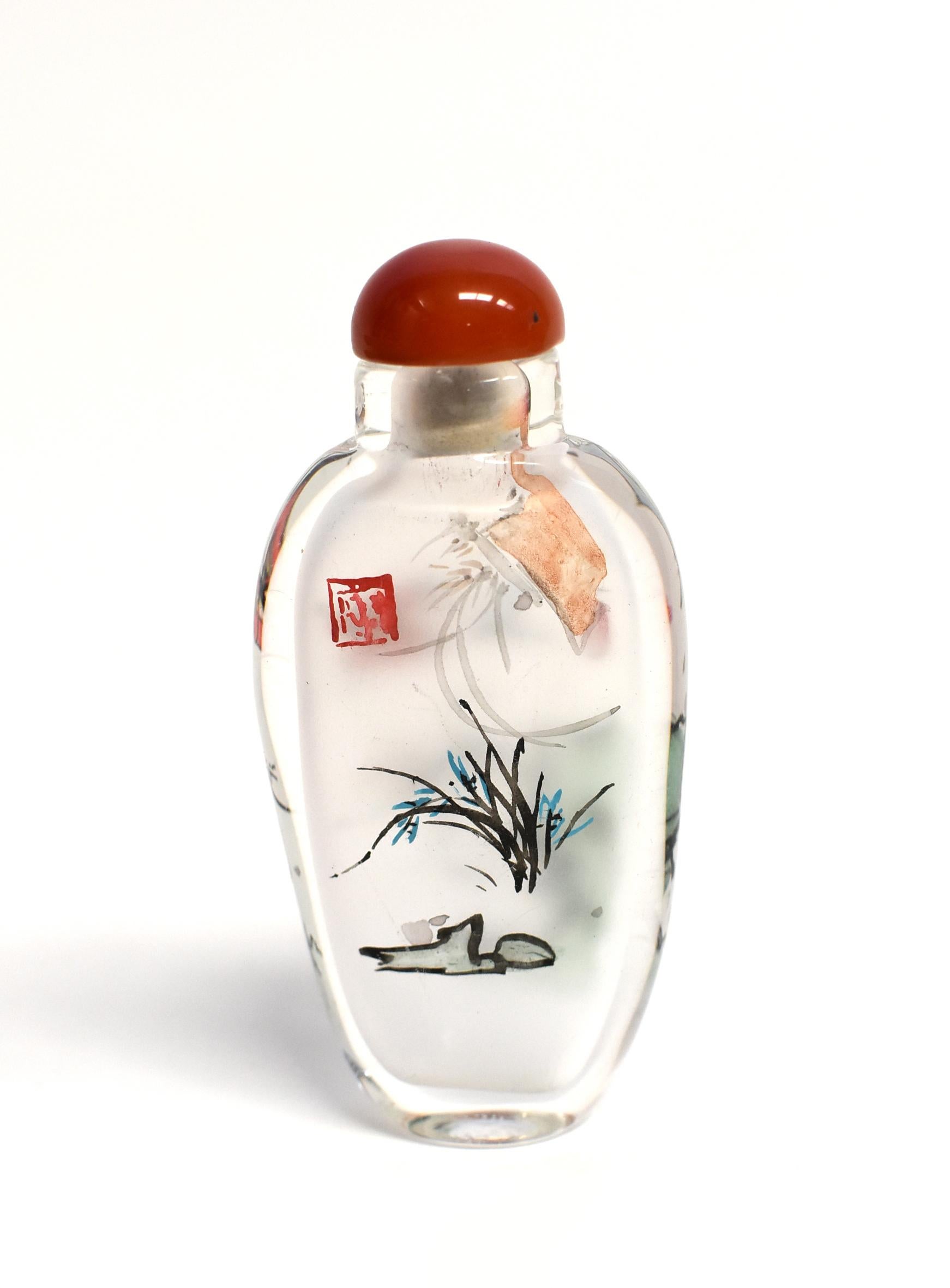 Contemporary Three Églomisé Reverse Painted Snuff Bottles with Magnolia and Orchid For Sale