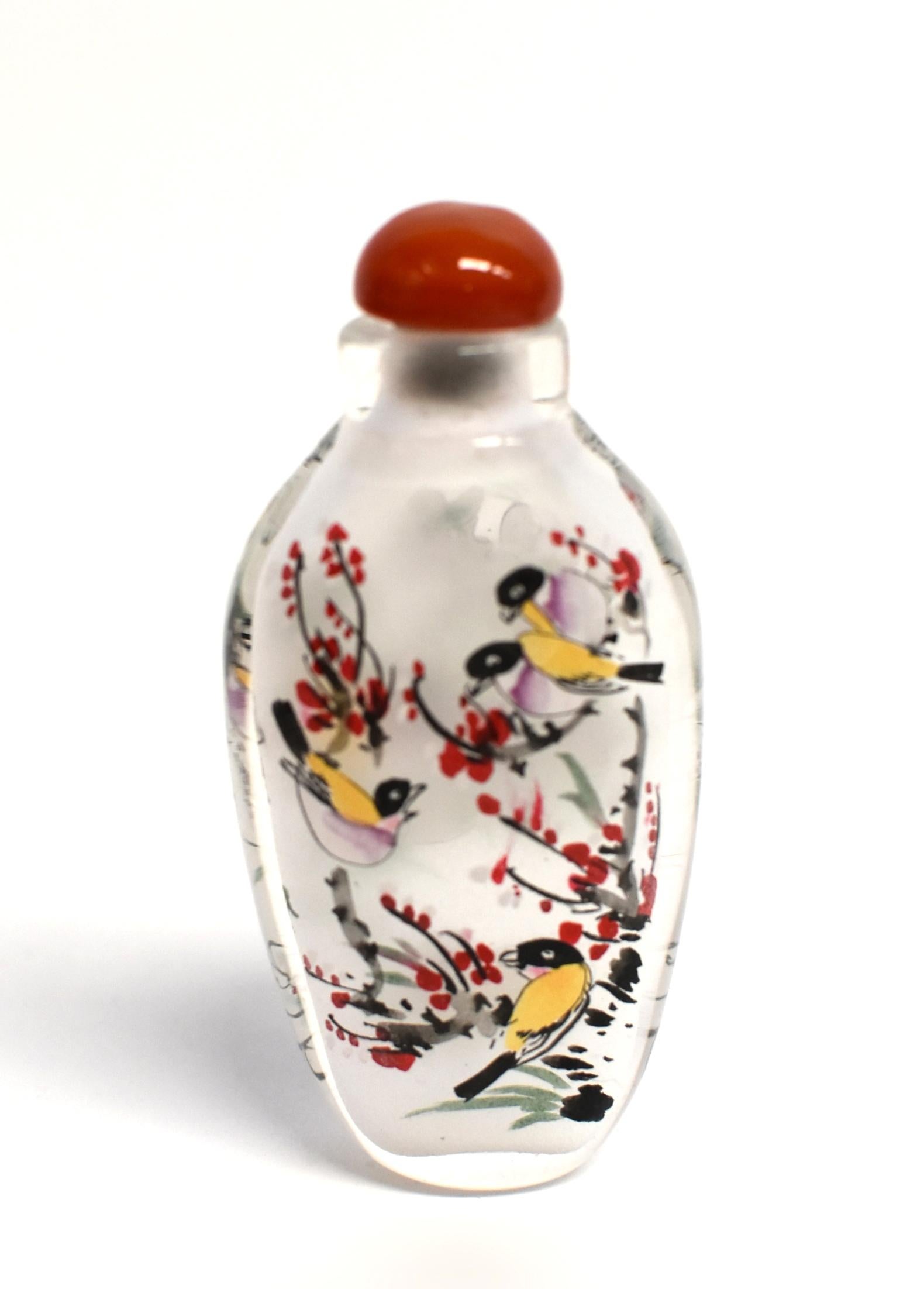 Three Églomisé Reverse Painted Snuff Bottles with Magnolia and Orchid For Sale 2