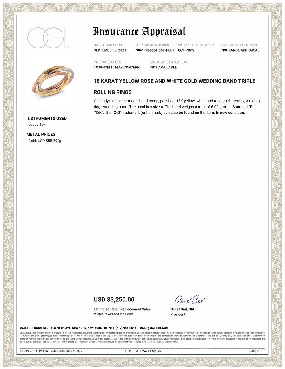 Tres Dieciocho Quilates Amarillo Blanco Rosa Comfort Fit Anillo Rodante Tamaño 6 Contemporáneo en venta
