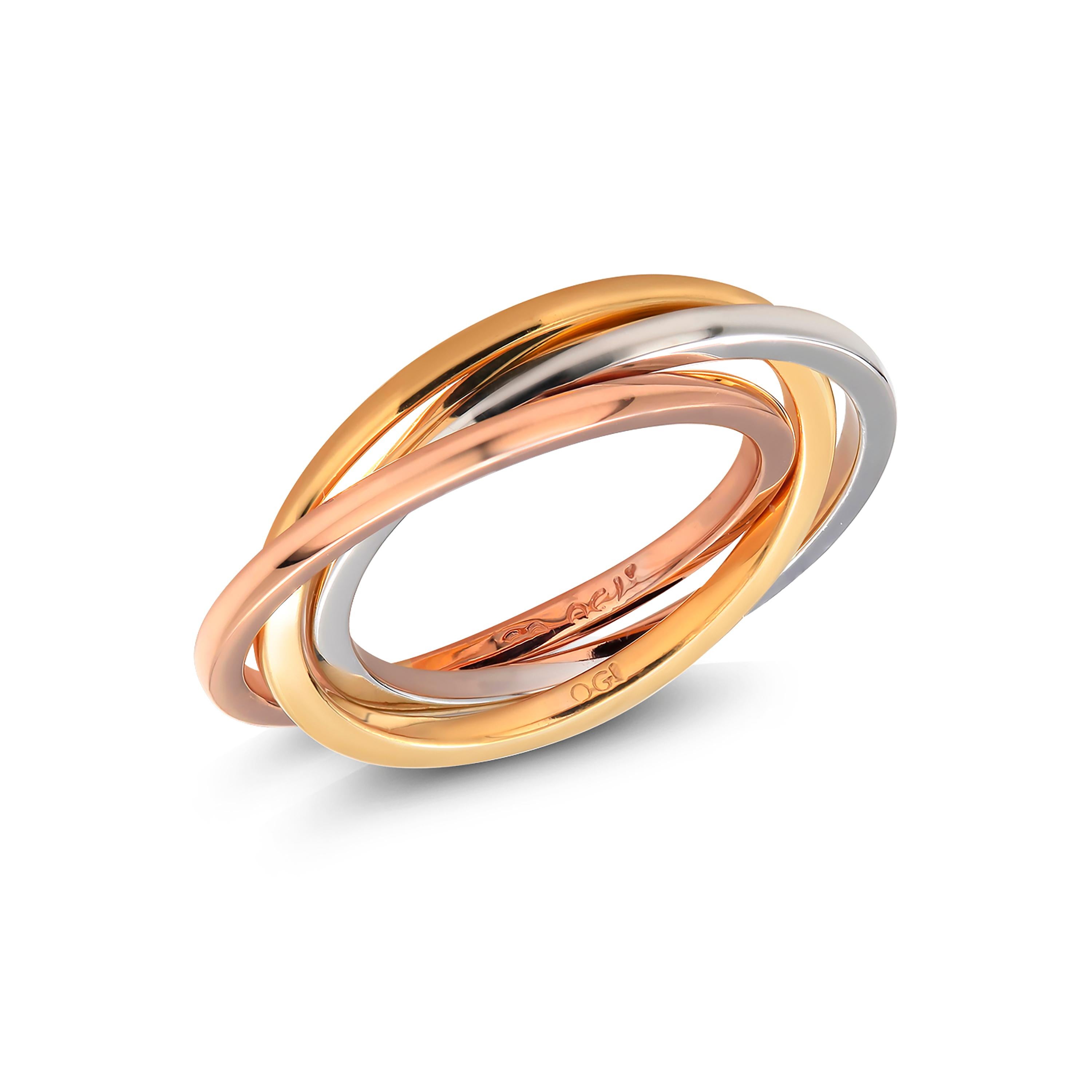 Tres Dieciocho Quilates Amarillo Blanco Rosa Comfort Fit Anillo Rodante Tamaño 6 en venta 1