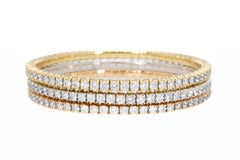Three Elastic Tennis Bracelets, 12.51 ct Diamonds, Tricolor 18 Kt. Made in Italy