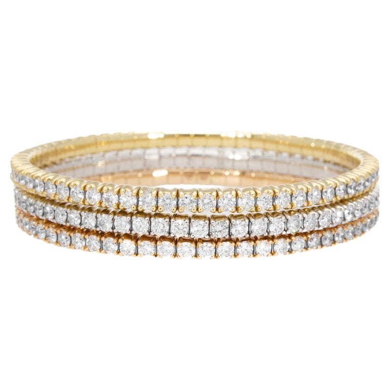 Three Elastic Tennis Bracelets, 12.51 ct Diamonds, Tricolor 18 Kt. Made in  Italy For Sale at 1stDibs