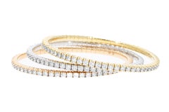 Three Elastic Tennis Bracelets, 12.51 ct Diamonds, Tricolor 18 Kt. Made in Italy
