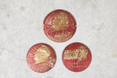 Three Embossed Metal Cultural Revolution Plaques with Images of Mao