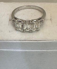 Three Emerald Cut Diamond/Platinum Ring