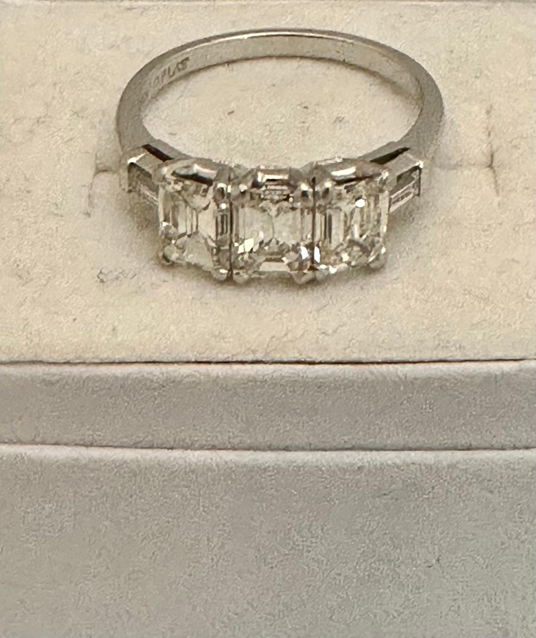 American Three Emerald Cut Diamond/Platinum Ring For Sale