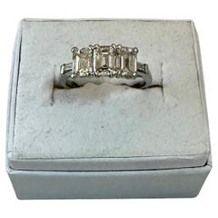 Vintage Three Emerald Cut Diamond/Platinum Ring