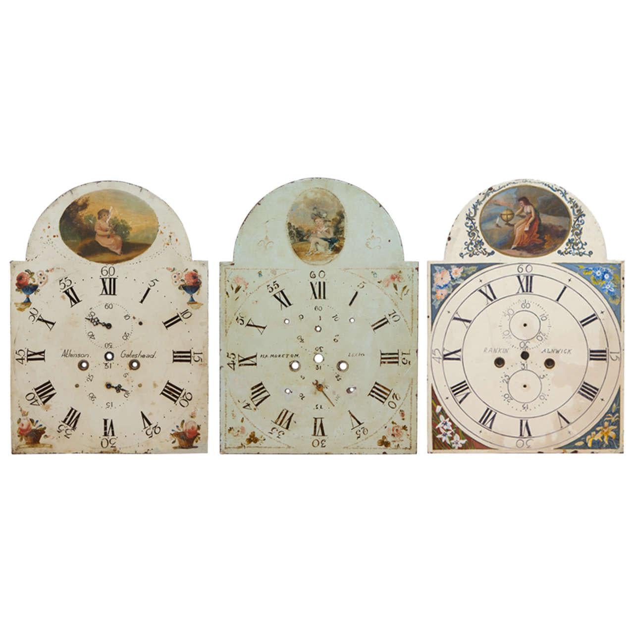 Three English Painted Metal Break-Arch Clock Faces For Sale