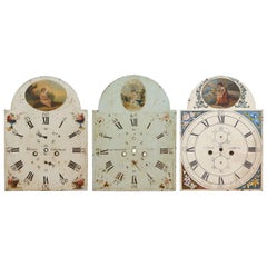 Antique Three English Painted Metal Break-Arch Clock Faces