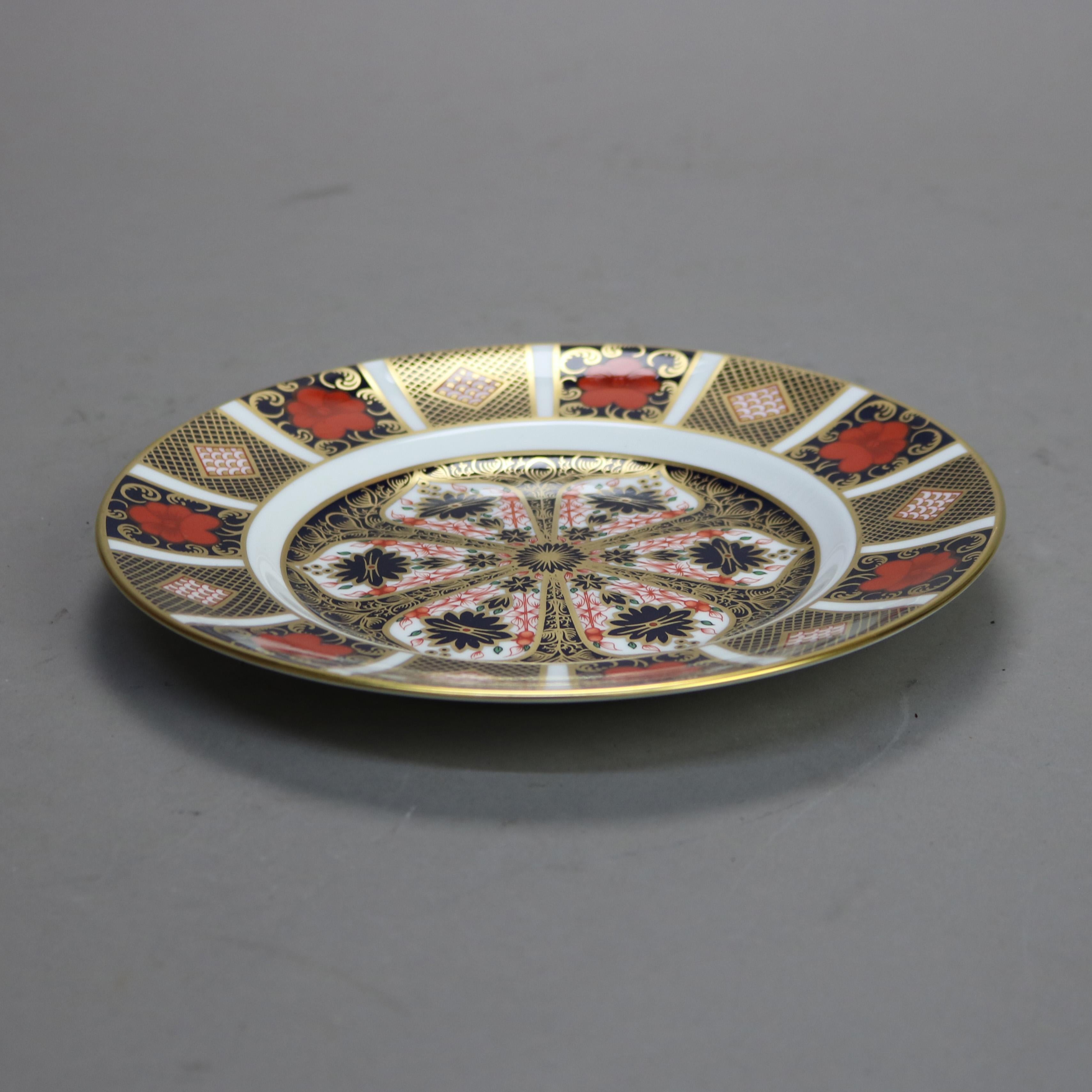 Porcelain Three English Royal Crown Derby Old Imari Bone China Gilt Plates with Seal 20thC
