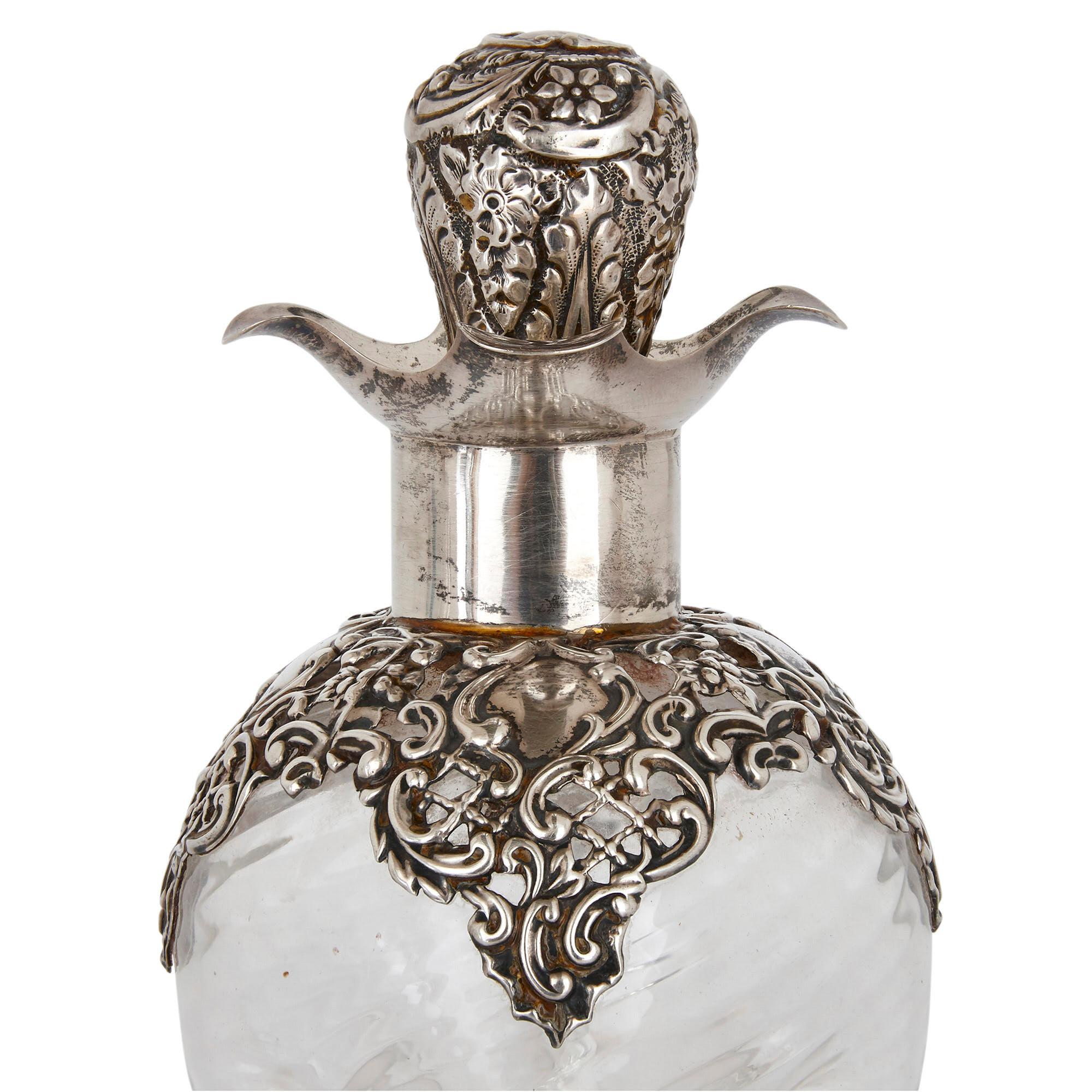 19th Century Three English Sterling Silver and Cut Glass Bottles For Sale