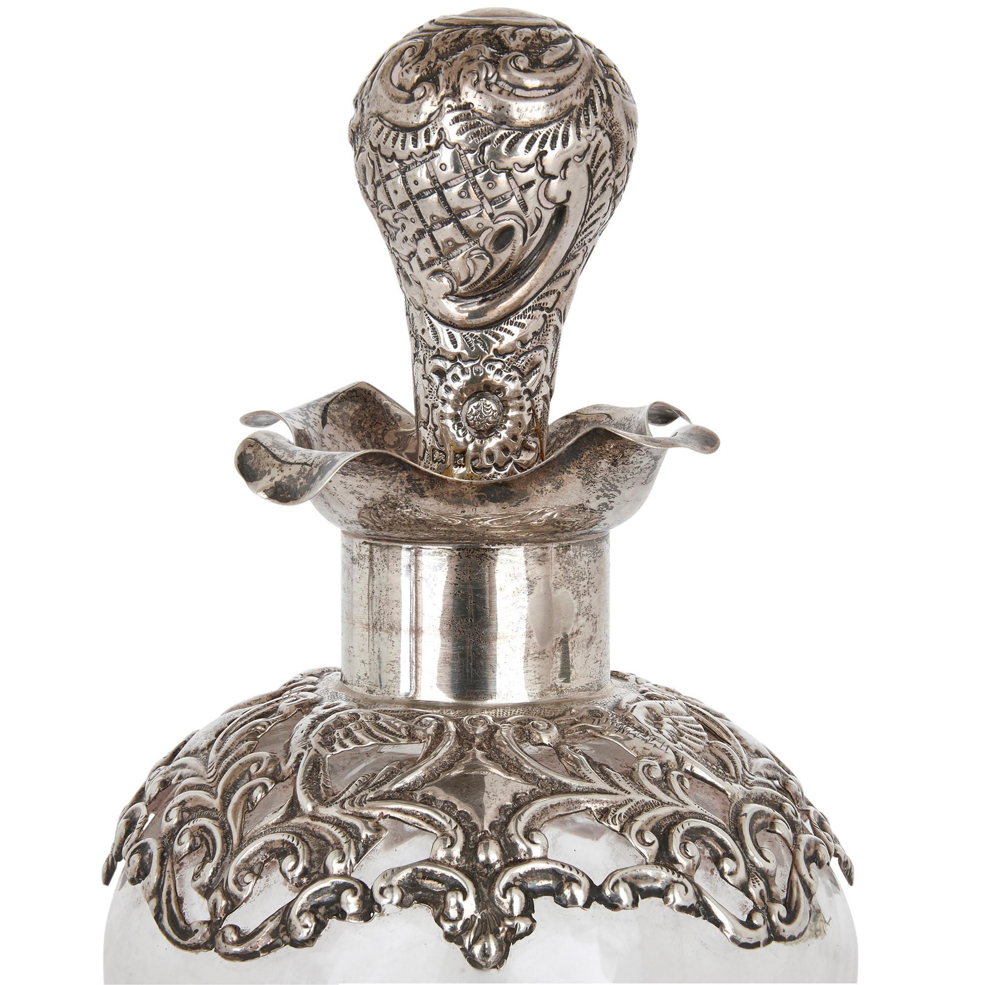 Three English Sterling Silver and Cut Glass Bottles For Sale 1