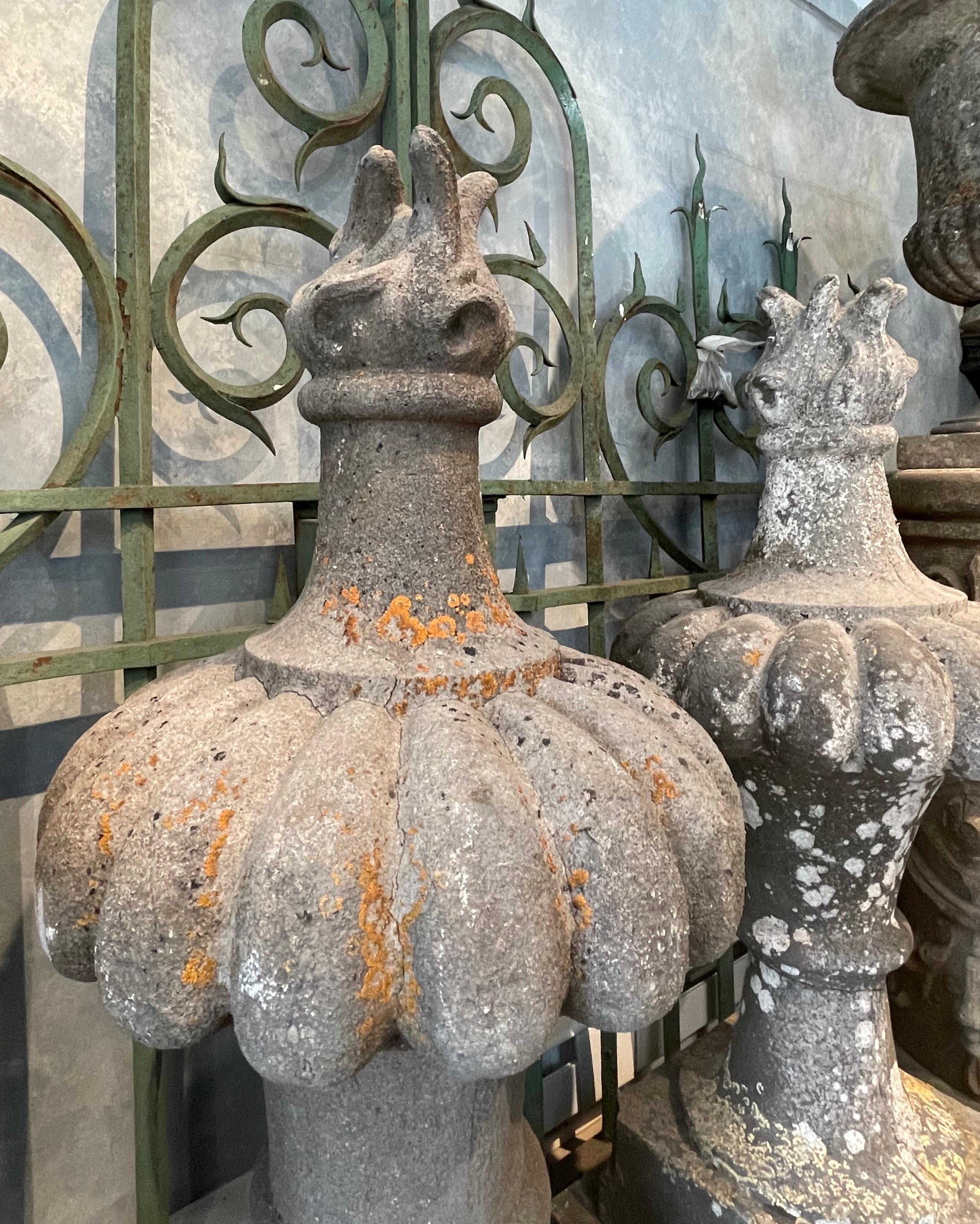 Three Enormous 18th C  Hand-Carved Belgian Bluestone Pot au Feu (Flame) Finials For Sale 10