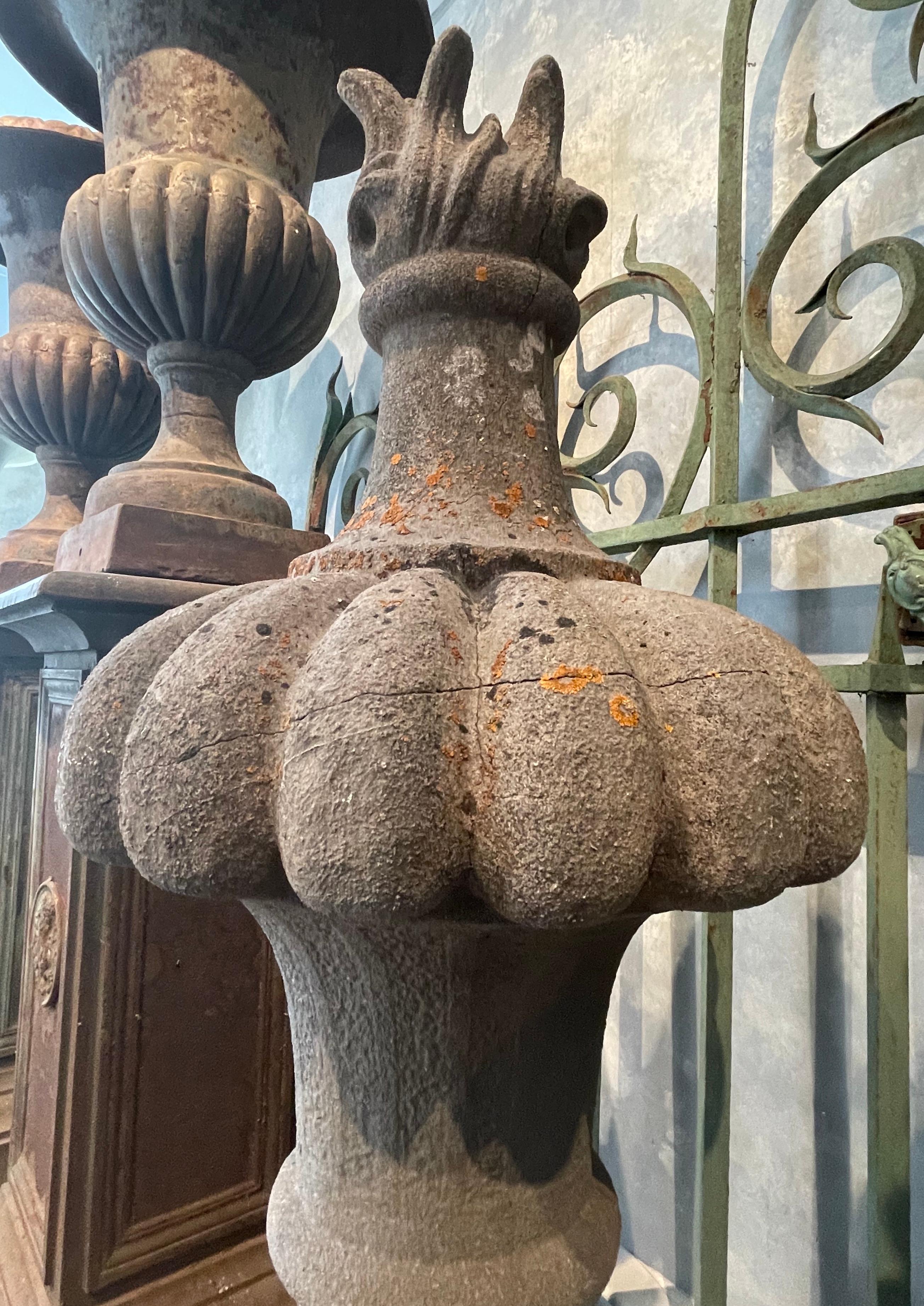 Three Enormous 18th C  Hand-Carved Belgian Bluestone Pot au Feu (Flame) Finials For Sale 12