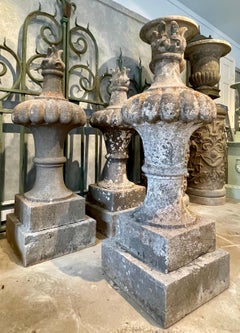 Three Enormous 18th C  Hand-Carved Belgian Bluestone Pot au Feu (Flame) Finials