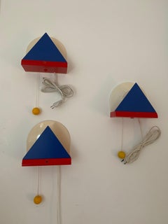 Three Ettore Sottsass Wall Lamps for Ikea 1980s, in Blue and Red